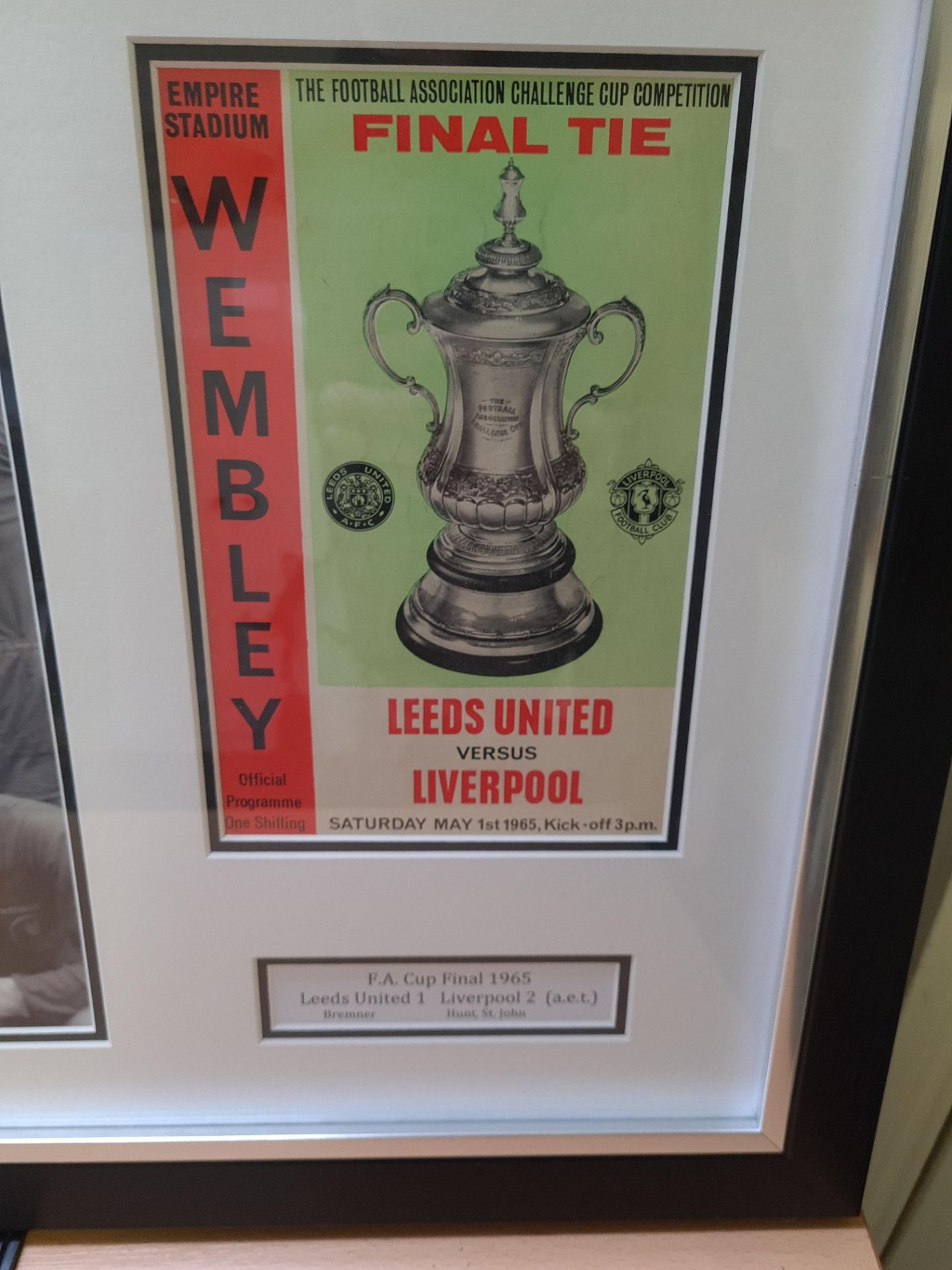 Signed Framed Photo & Match Programme - FA Cup Final 1965 Leeds v Liverpool (1-2 aet), 30" x 18.5" - Image 2 of 5