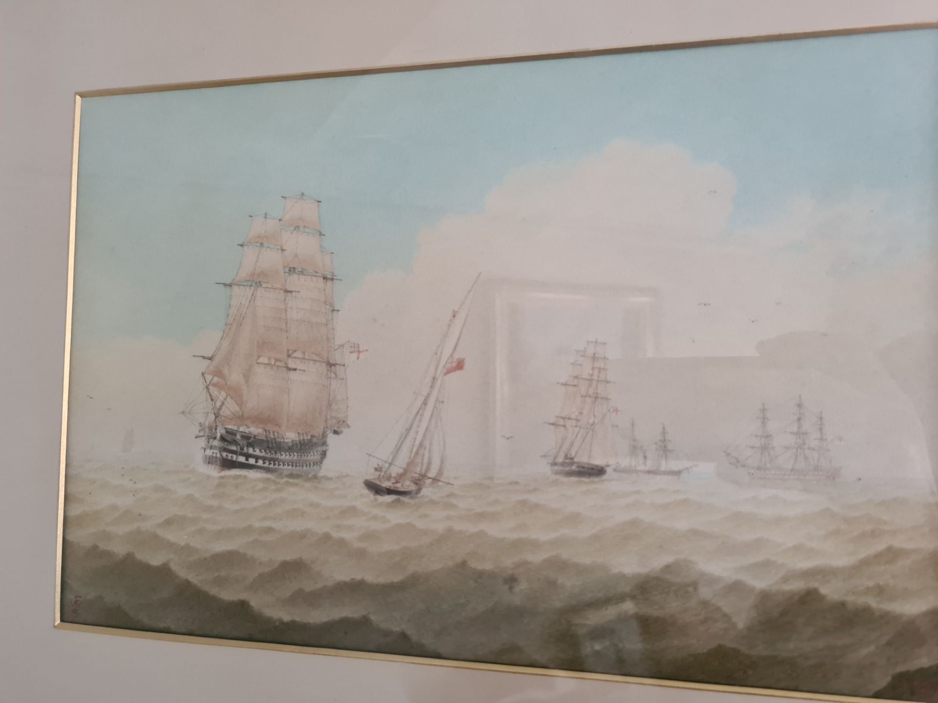 Signed Framed Watercolour Nautical Scene by FWS, 65cm x 51cm - Image 2 of 3