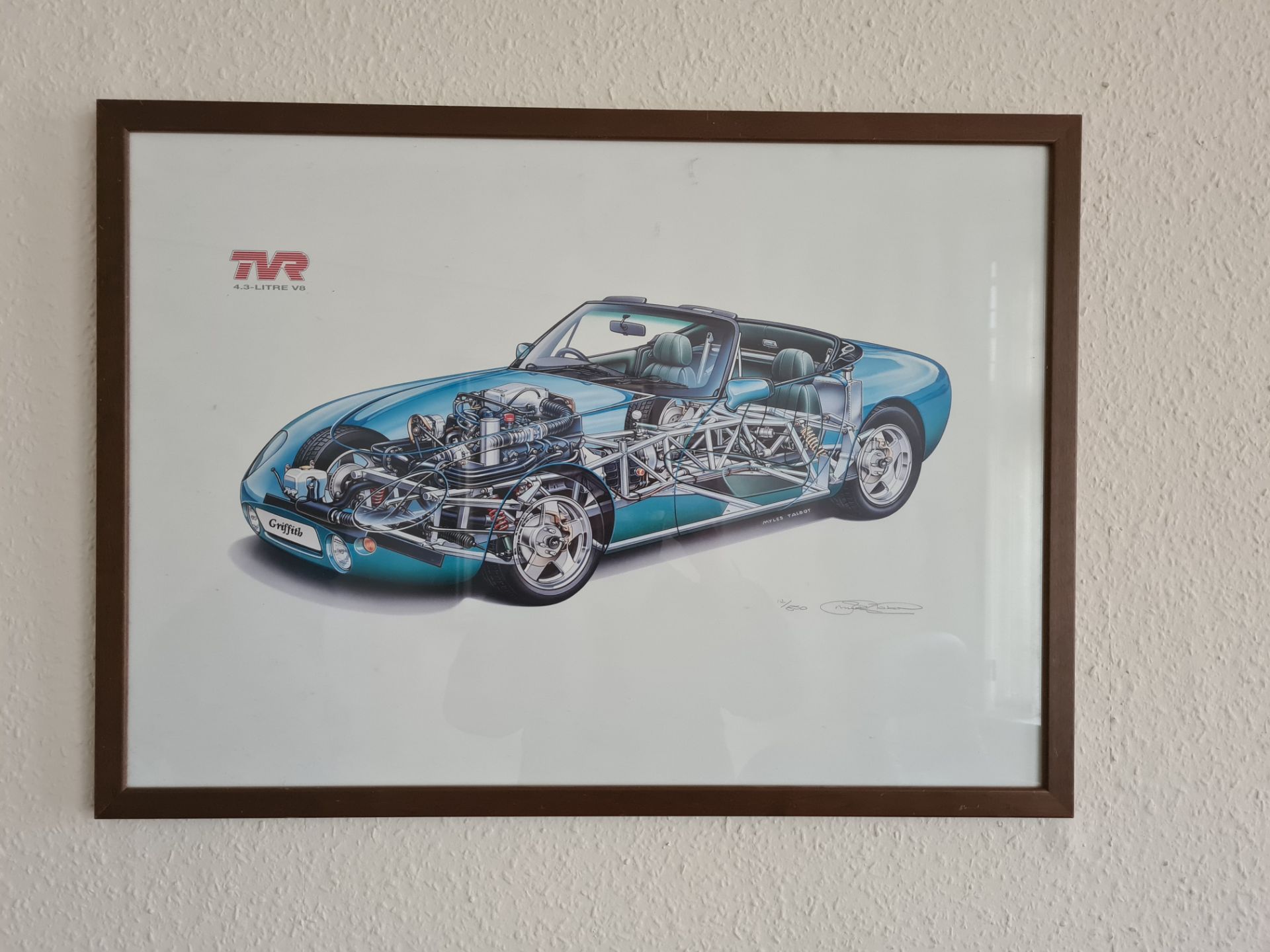 Signed Framed Limited Edition Print of TVR Griffith 4.3lt V8 (12/800) by Myles Talbot, 62cm x 45cm - Image 2 of 3