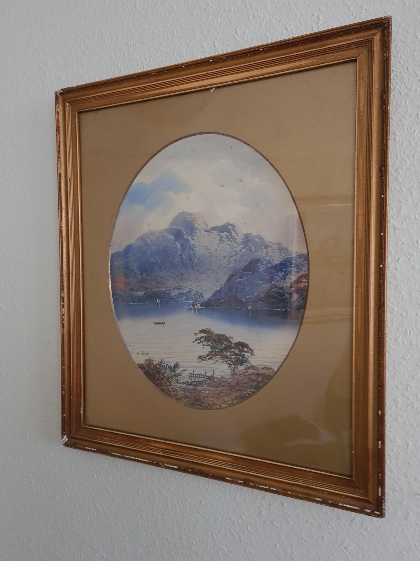 Signed Framed Watercolour Lake Scene by Edwin Earp (1851 0 1945), 20" x 23"