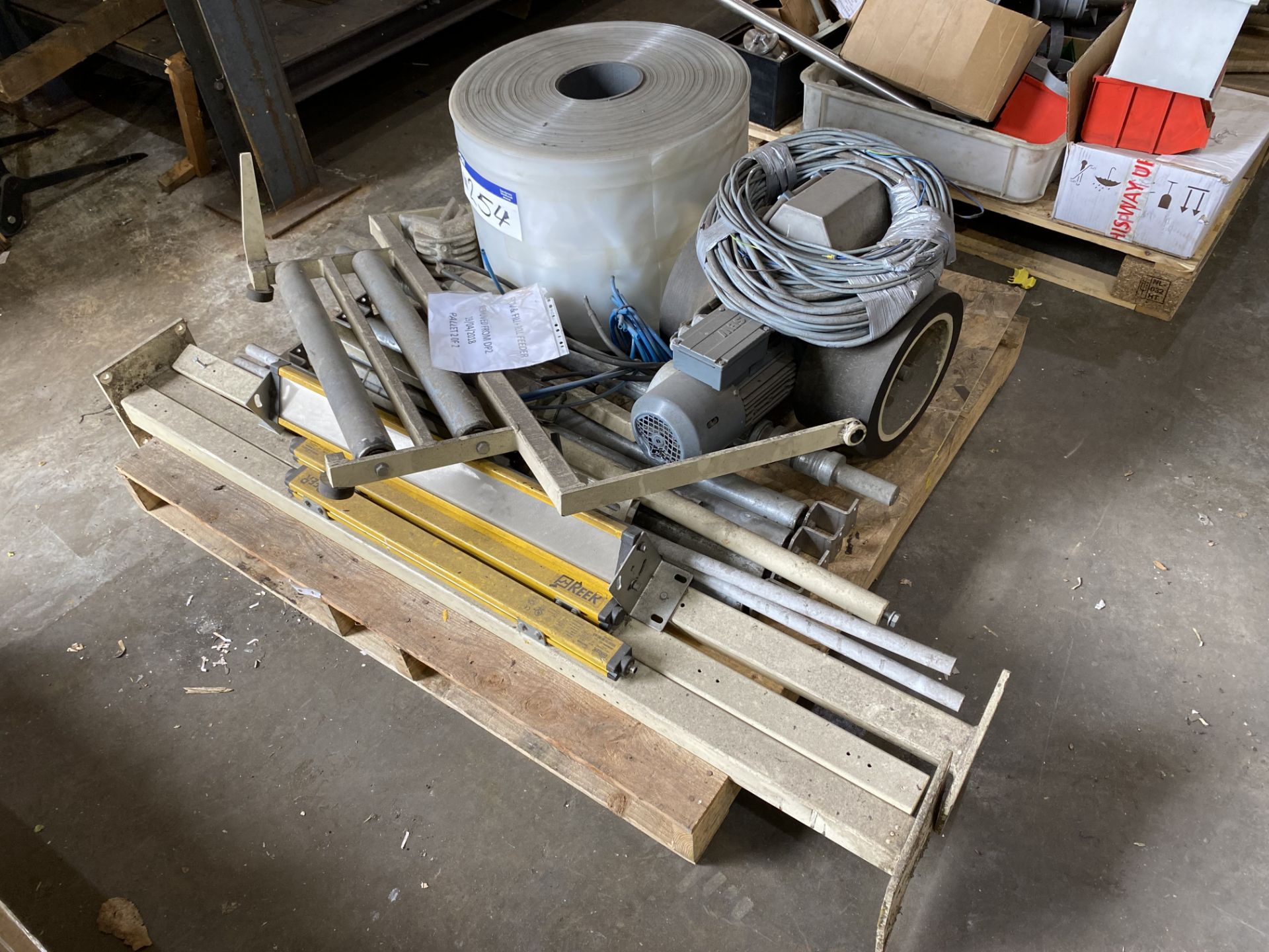 Assorted Equipment, on pallet, including light guards, geared electric motor drive and rollers Lot - Image 2 of 4