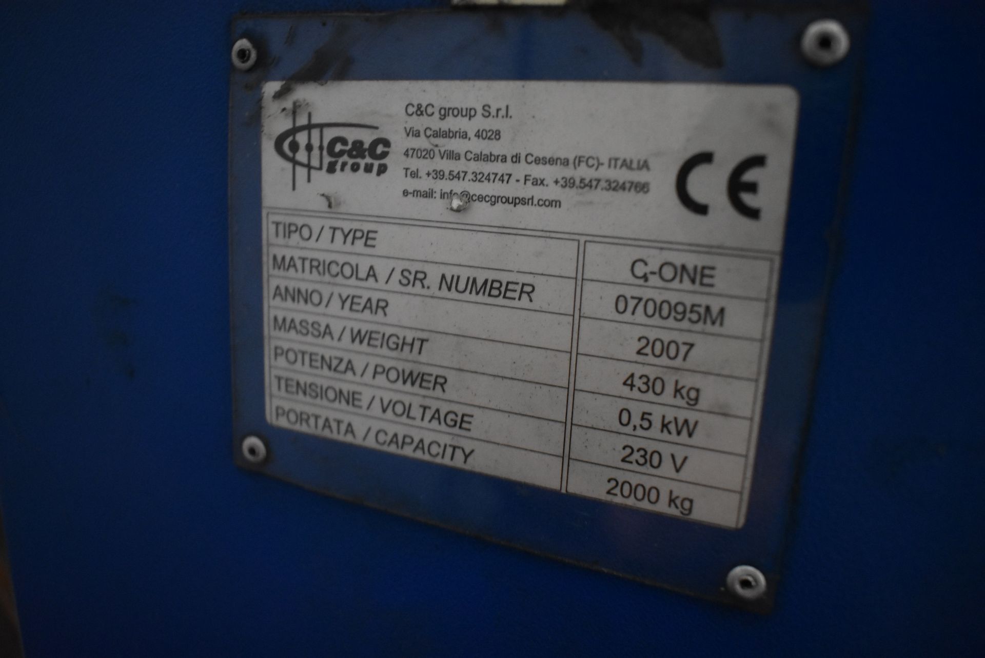 C&C C-1 Rotary Pallet Wrapper, serial no. 070095M, year of manufacture 2007, 1.65m dia. on - Image 2 of 2