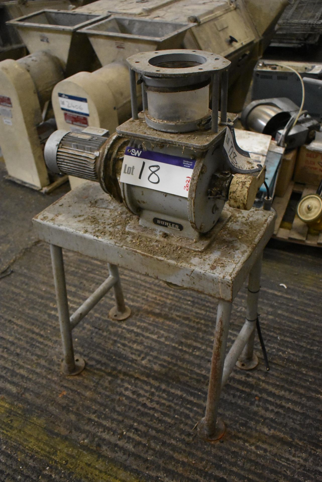 Buhler Geared Motor Driven Rotary Air Seal, with fitted intake tube, approx. 145mm dia., and