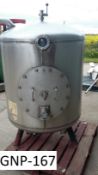 Grundy 800L Stainless Steel Beer Tank, with a side cover and level switch attached, on legs, loading