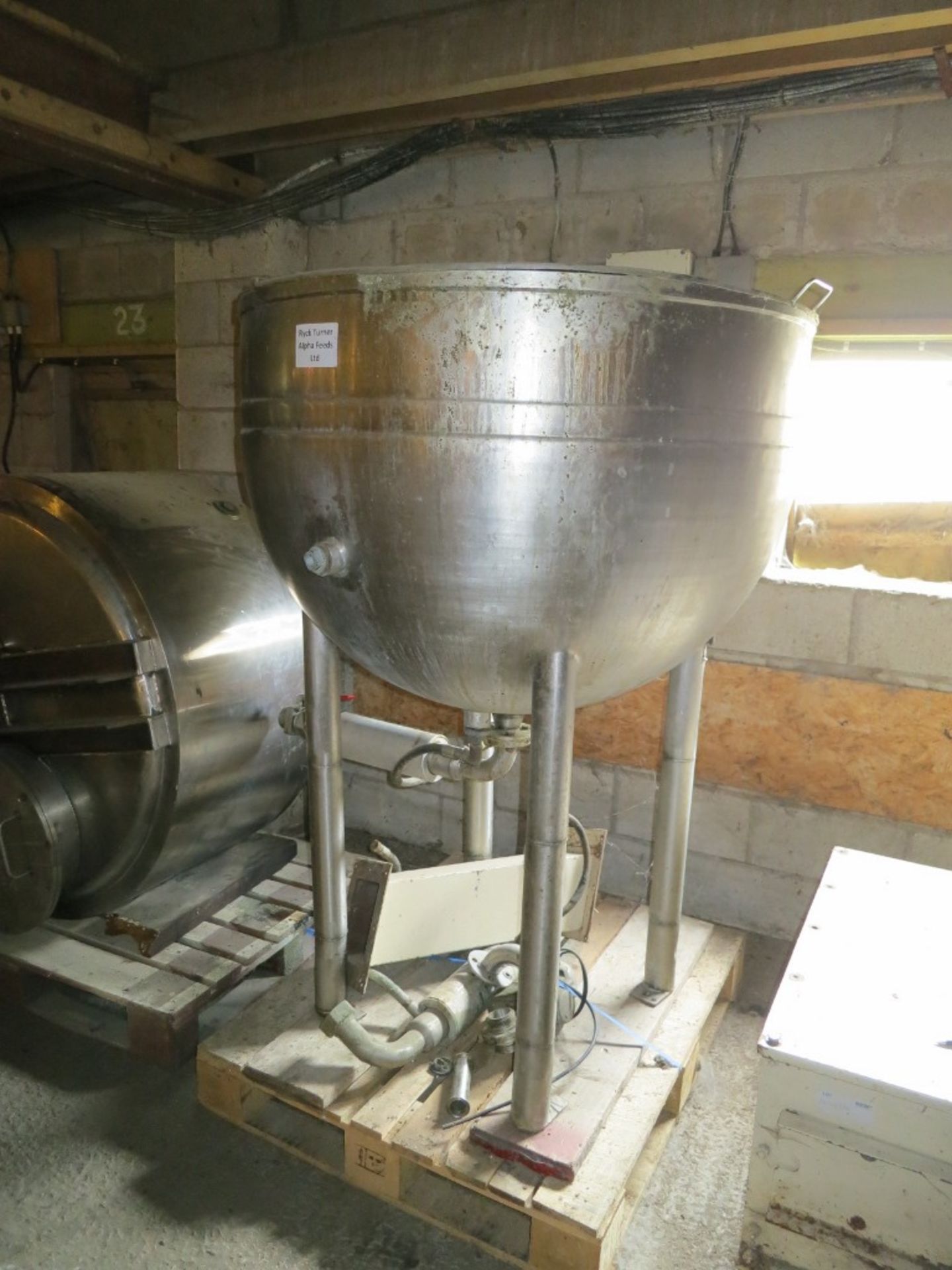 Foodmex Ltd Stainless Steel Jacketed Bowl, approx. 1150mm dia. x 825mm deep, with support legs, - Image 3 of 5