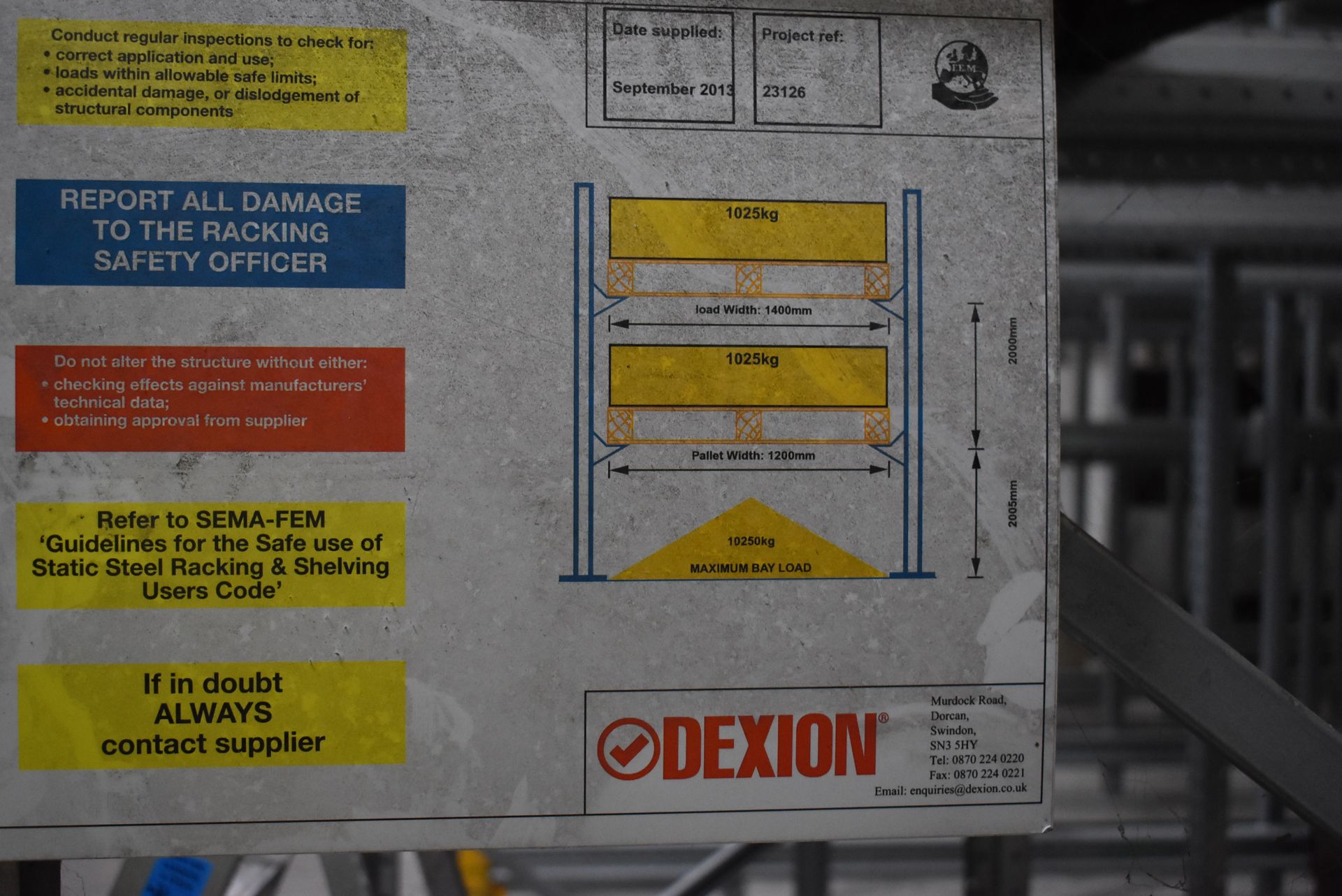 Dexion P90 M SIX BAY THREE TIER DRIVE-IN PALLET RACK, approx. 10m x 10.8m x 6m high overall, for - Image 5 of 6