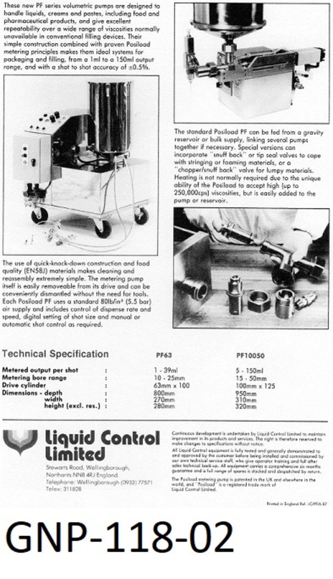 Posiload Bench Top Single Head Variable Stroke Depositor, with heated feed hopper and pneumatic foot - Image 3 of 4