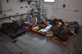 Assorted Spares and Equipment, as set out in corner of room, including pulleys, sprockets, disc