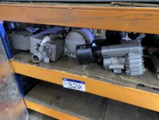 Two Vacuum Pumps & Fan, on part of one shelf of rack Lot located at the Gold Line Feeds Ltd,