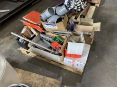 Assorted Equipment, on pallet, including valves, plastic pipe fittings and conveyor scrolls Lot