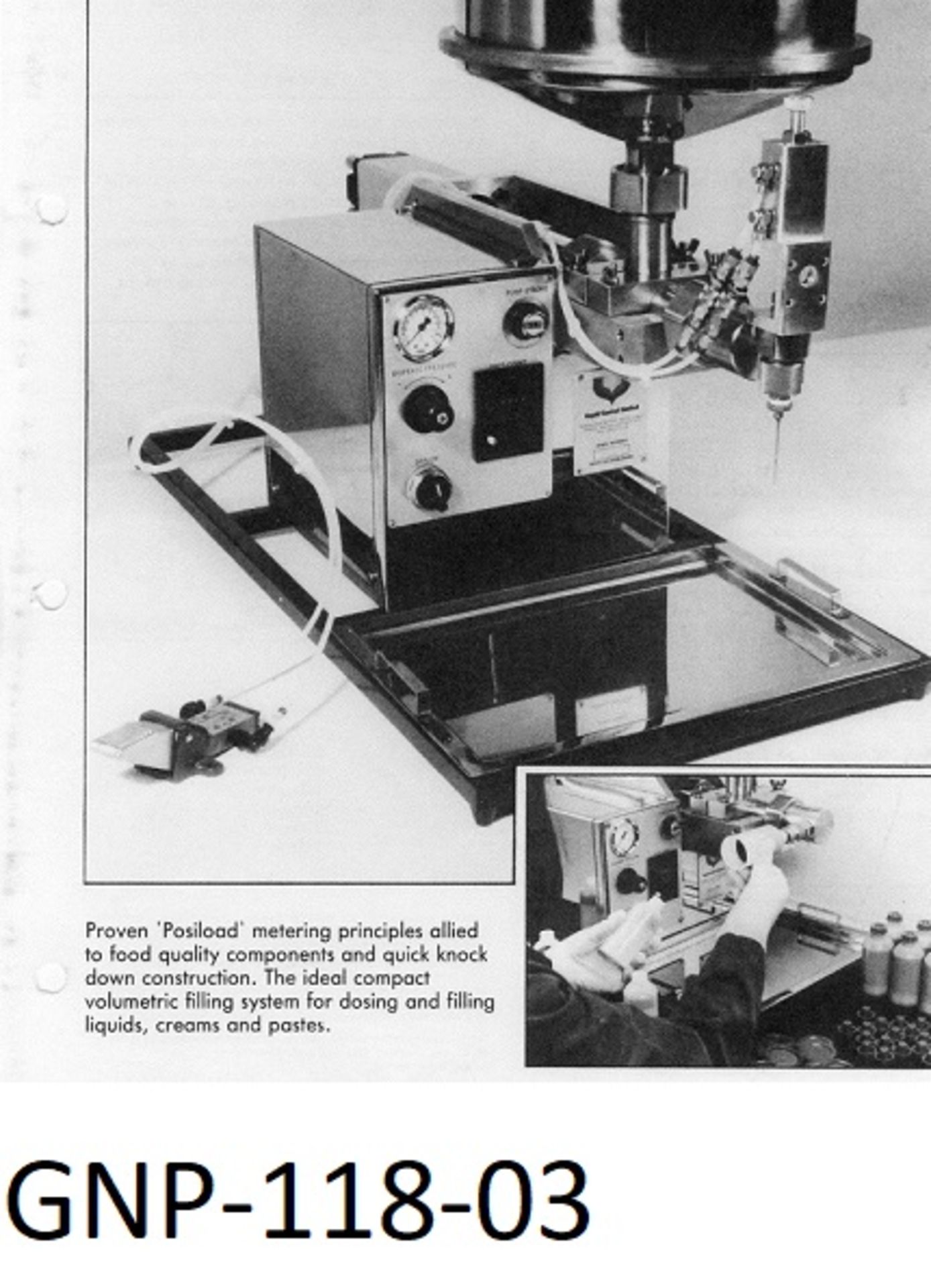 Posiload Bench Top Single Head Variable Stroke Depositor, with heated feed hopper and pneumatic foot - Image 4 of 4