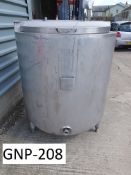 APV Baker 500L Stainless Steel Tank, with a low pressure jacket, 0.5 bar, flat sloping bottom,