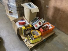 Assorted Spares & Equipment, on pallet, including hand operated fire bells, two LED 110V floor light