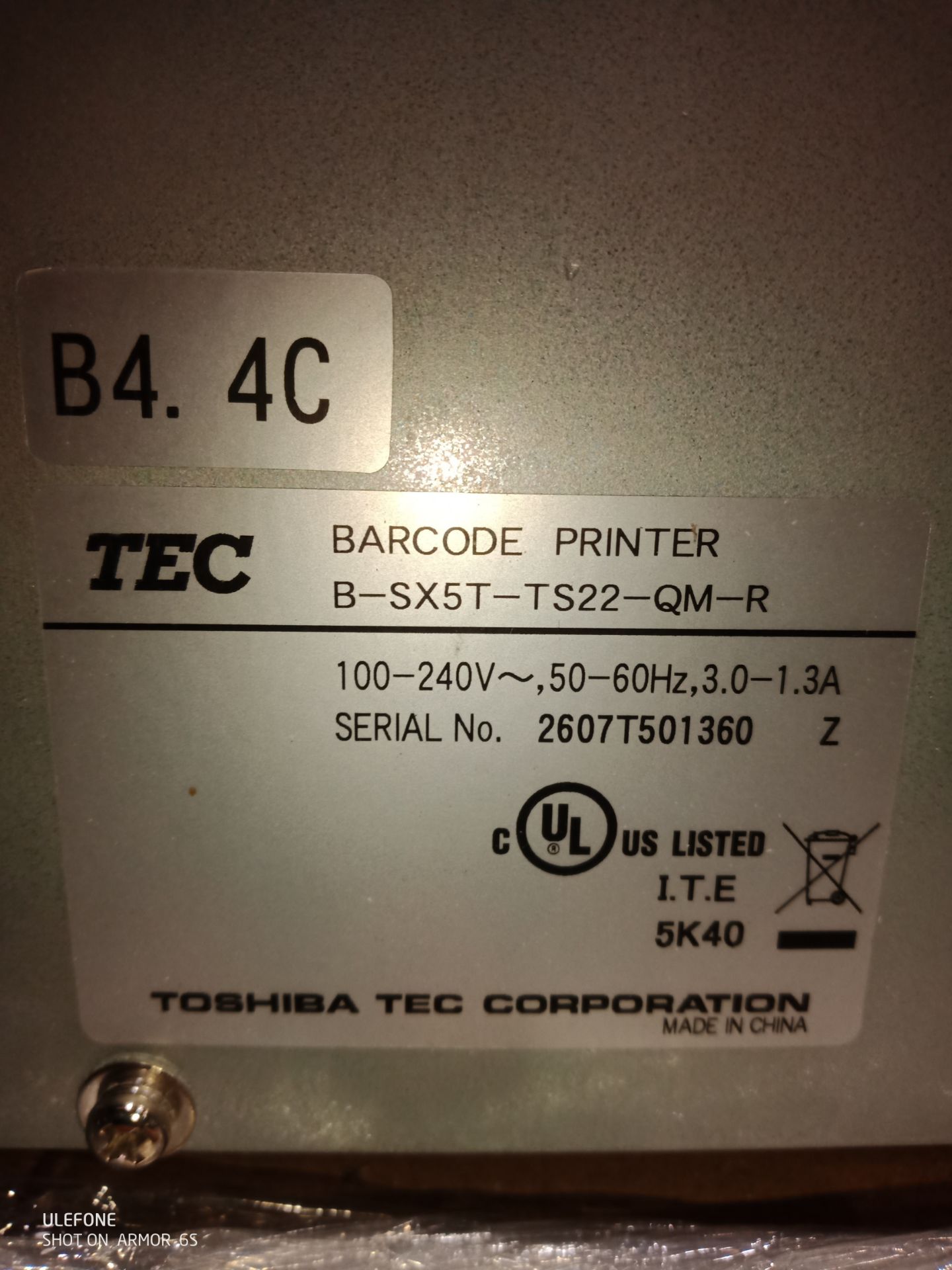 * Toshiba B-SX5T—TS22-QM-R Label Printer, serial no. 2607T5001360  Lot located at the Gold Line - Image 2 of 2