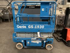 Genie GS-1930 Scissor Lift, 6.9m max height, approx. 2m high x 1.9m long x 0.8m wide overall, lift