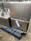 Three Stainless Steel 200L Tote Bins, approx. 720mm high x 640mm wide x 640mm long, lift out