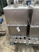 Two Stainless Steel 200L Tote Bins, approx. 720mm high x 640mm wide x 640mm long, lift out