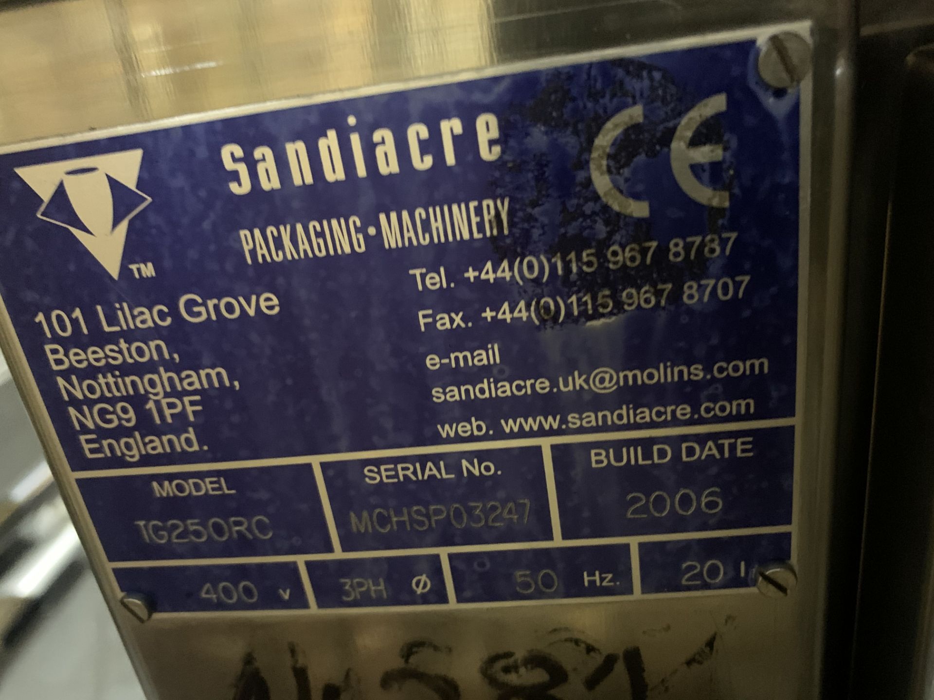 Sandiacre TG250RC Vertical Form Fill Seal Machine (Cracked Screen), approx. 1.9m high x 2.8m long - Image 10 of 10