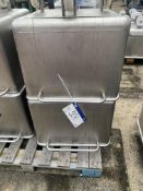 Two Stainless Steel 200L Tote Bins,approx. 720mm high x 640mm wide x 640mm long, lift out