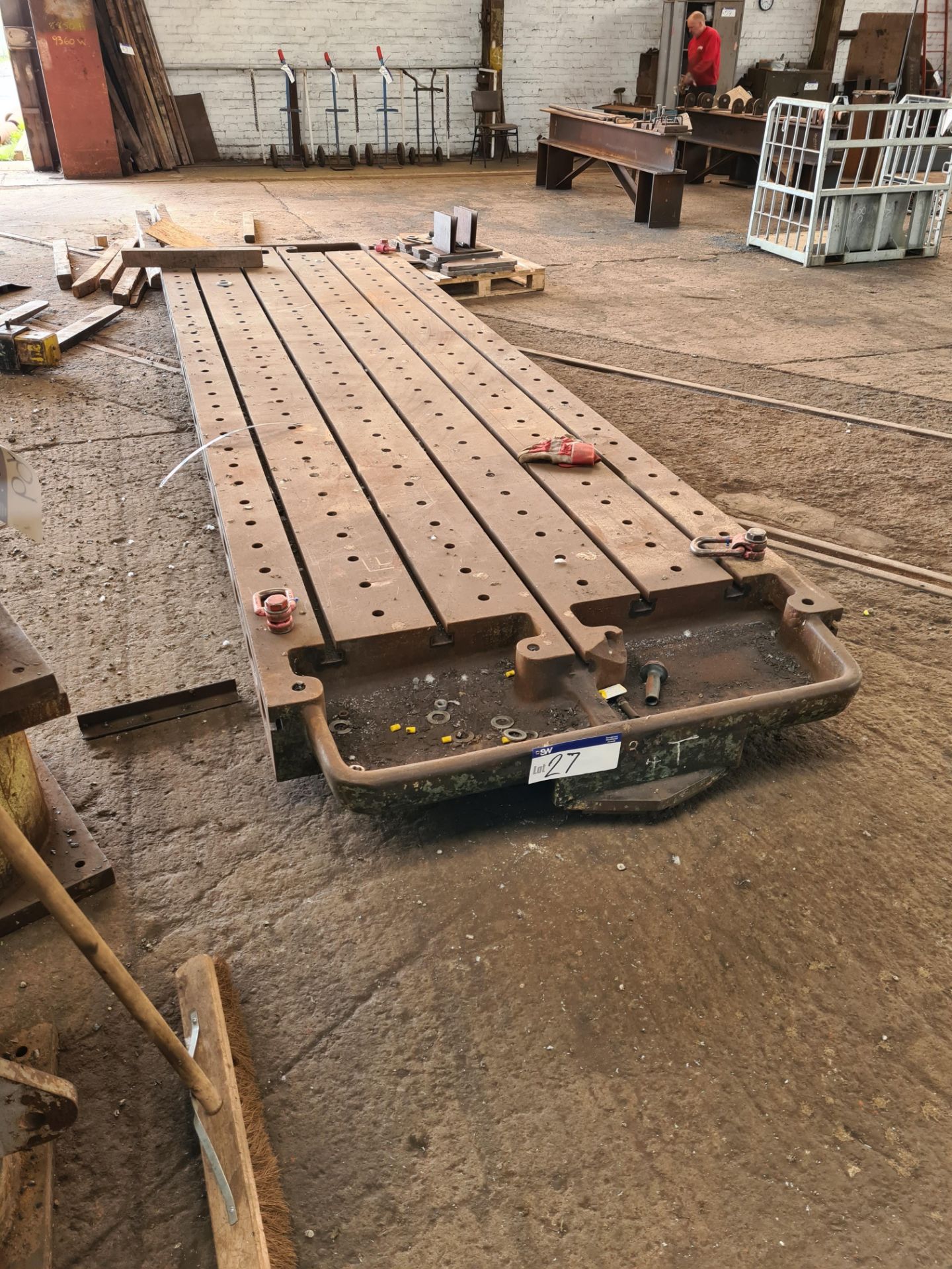Slotted Steel Machine Bed, approx. 5.6m x 1.5m (un