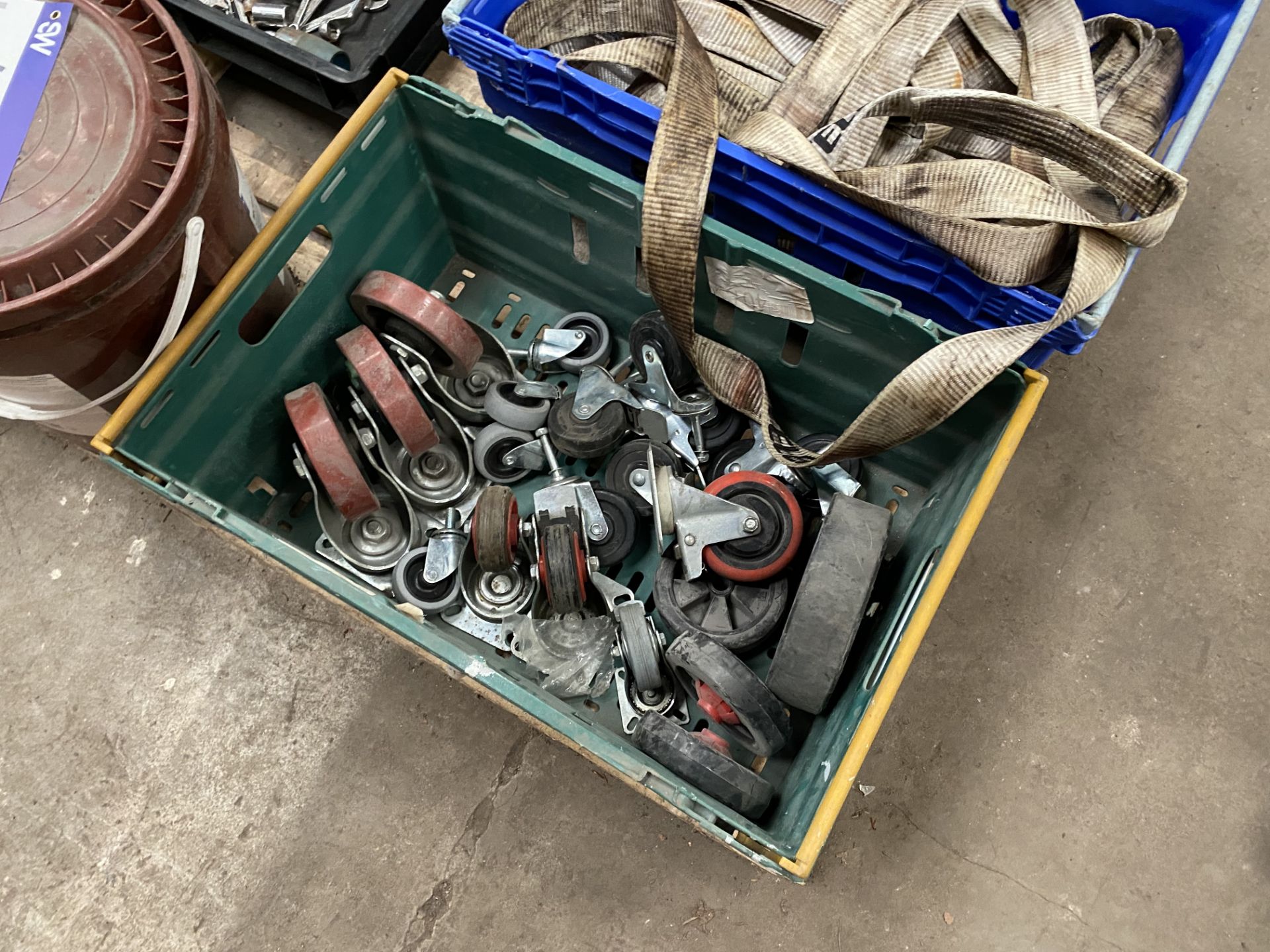 Assorted Dolly Wheels, as set out in plastic crate