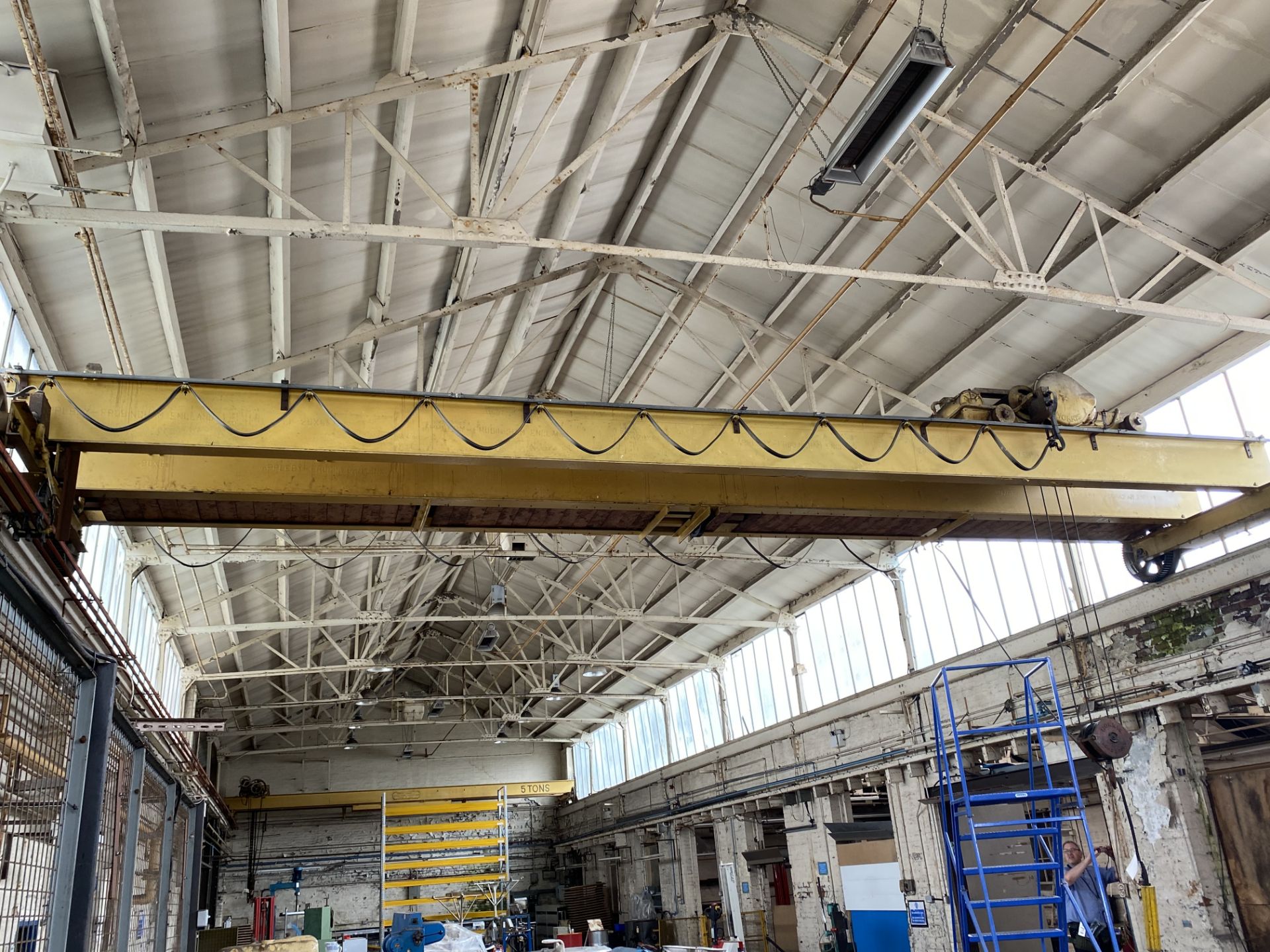 Loughborough 5 ton cap. TWIN GIRDER TRAVELLING OVERHEAD CRANE, approx. 10.6m wide, with power take - Image 2 of 5