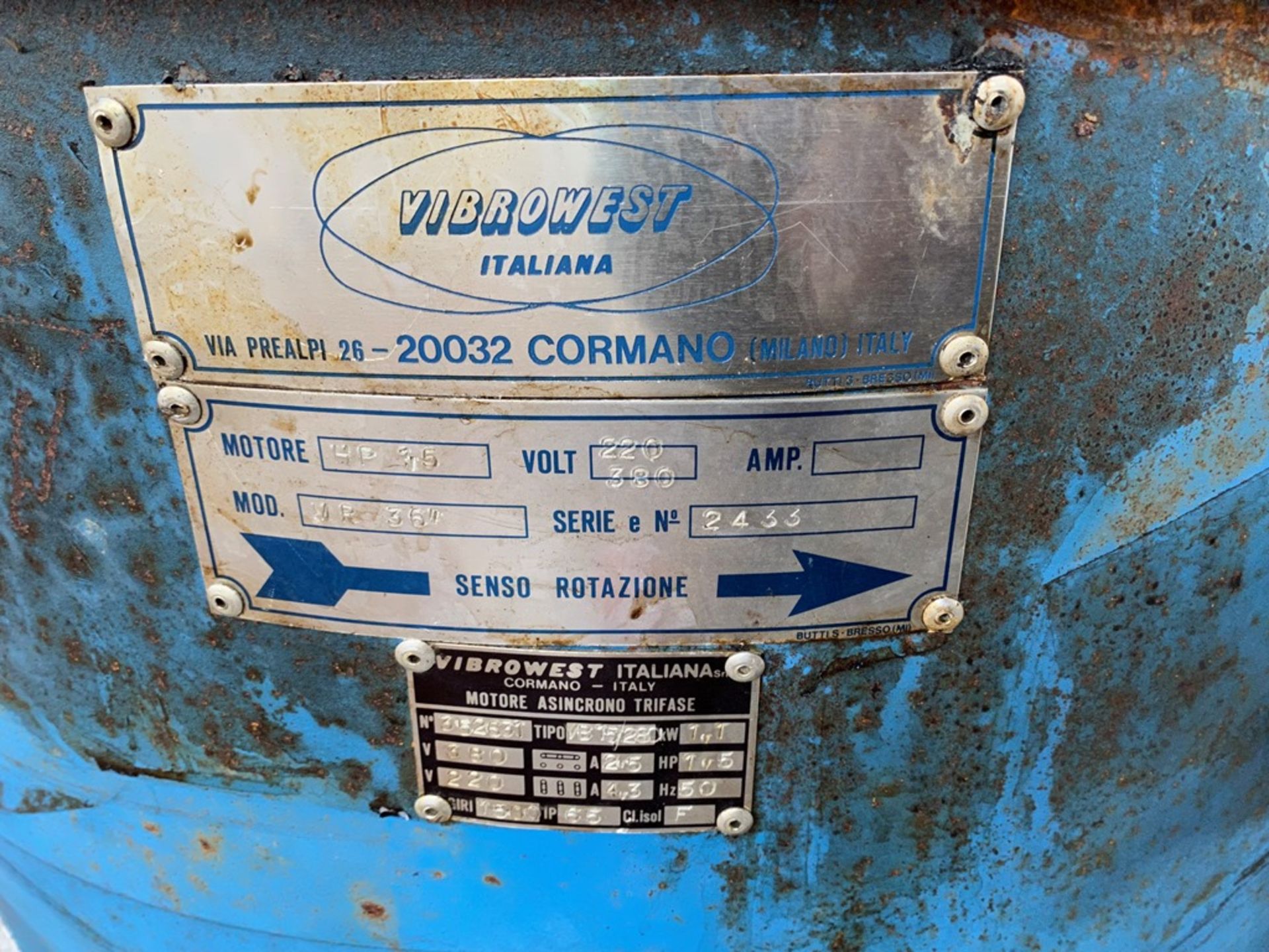 Vibrowest MR36 VIBRATORY SCREEN, serial no. 2433Please read the following important notes:- - Image 3 of 3