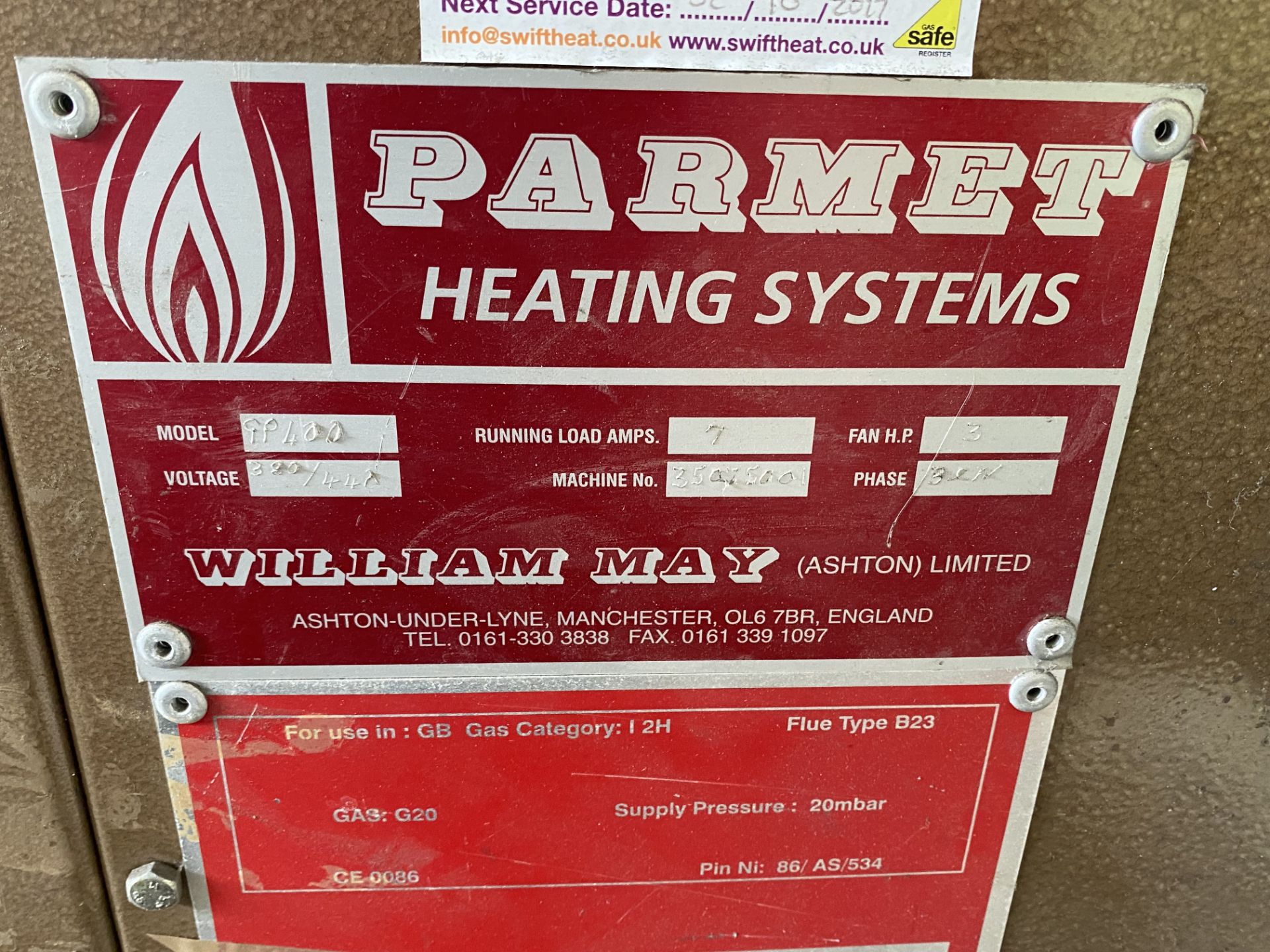 Parmet GP400 Gas Fired Cabinet Space Heater, serial no. 3507500Please read the following important - Image 4 of 5