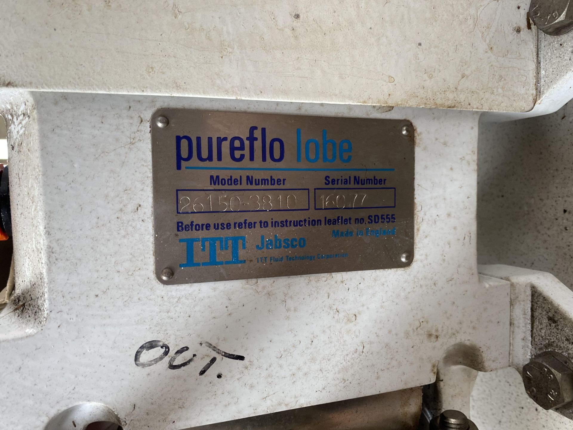 Pureflo 26150-3810 STAINLESS STEEL LOBE PUMP, serial no. 16077, with geared electric motor drive, - Image 5 of 7