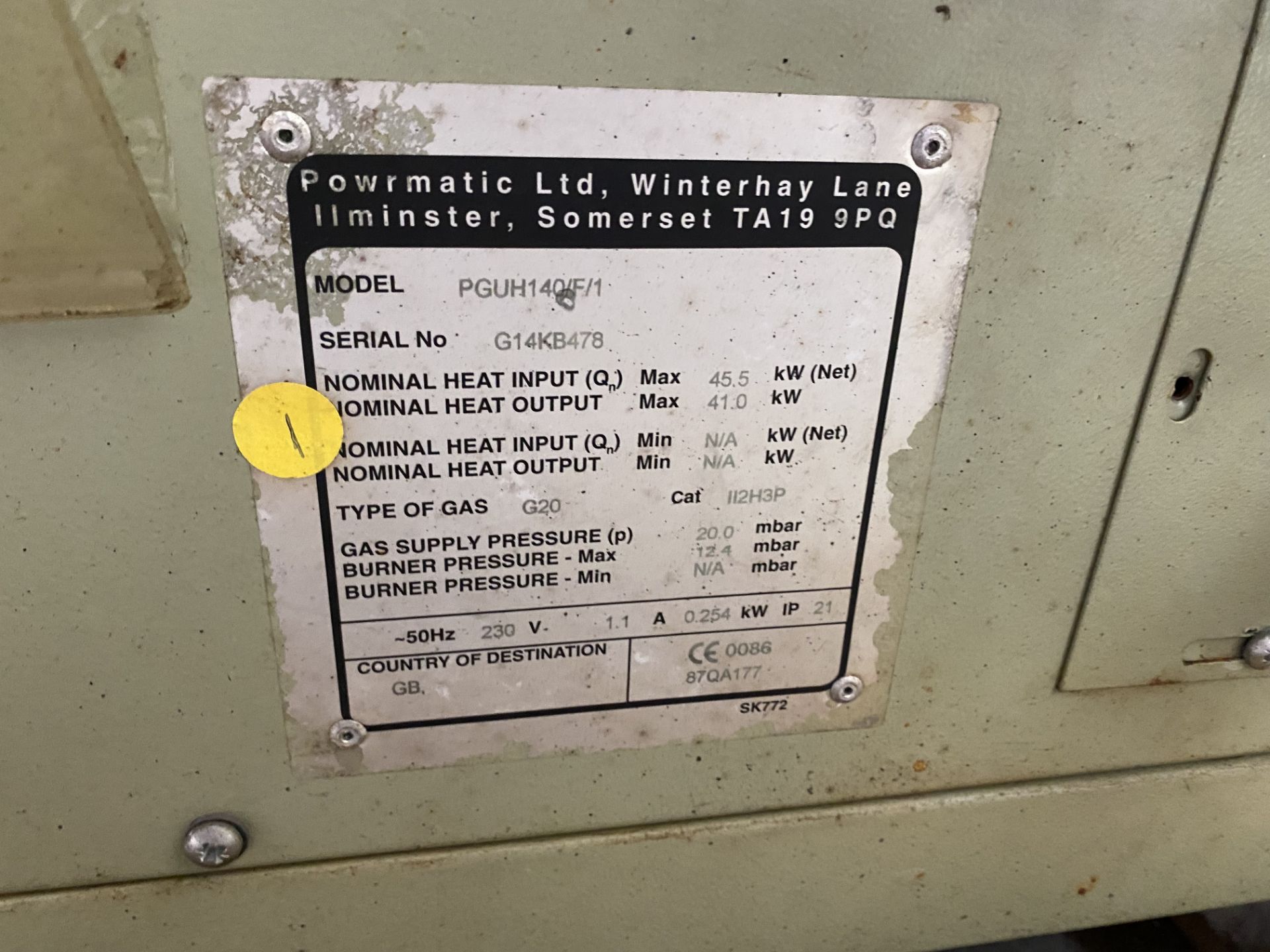 Powrmatic EURO 100 Gas Fired Suspended Space Heater, 37.7kW heat inputPlease read the following - Image 4 of 4