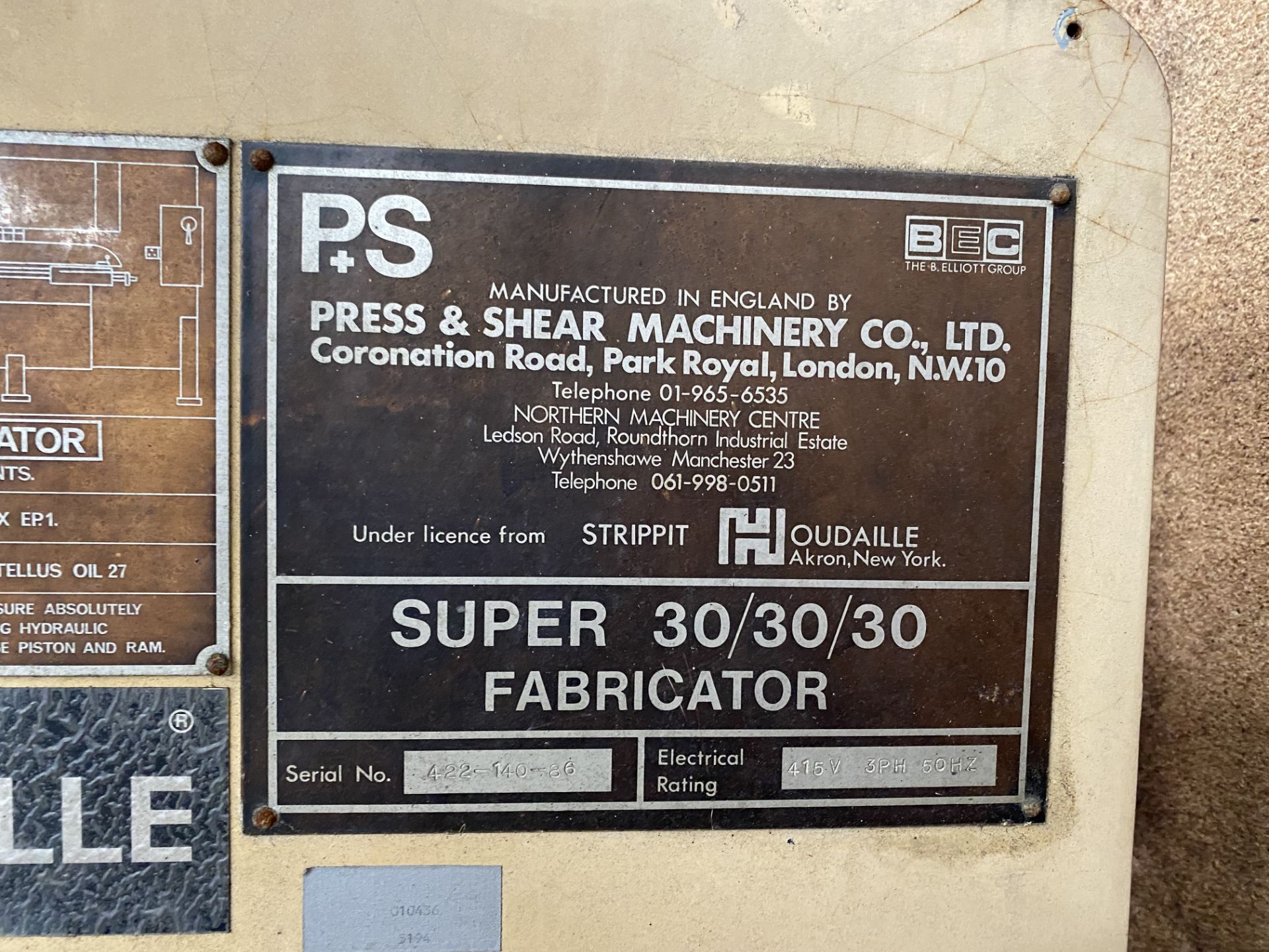 P+S STRIPPIT SUPER 30/30/30 FABRICATOR HOLE PUNCHING & NOTCHING MACHINE, serial no. 422-140-86, - Image 5 of 10