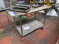 Stainless Steel Framed Mobile Bench, approx. 100mm x 550mm, with chipboard topPlease read the