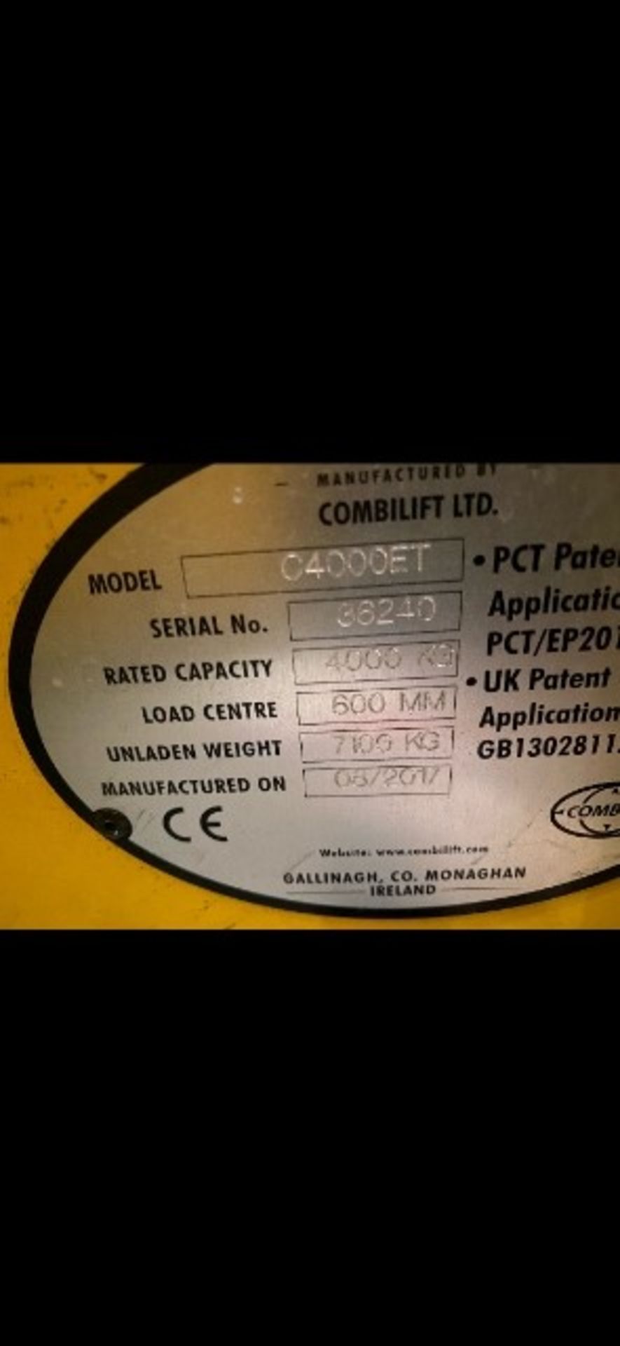 Combi Lift C4000ET 4000kg cap Sideloader, serial no. 36240, year of manufacture 2017, indicated - Image 15 of 16