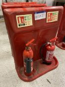 Three double fire extinguisher stands, with water extinguisher and CO2 extinguisher. Test unknown