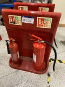 Two double fire extinguisher stands, with water extinguisher and CO2 extinguisher. Test unknown