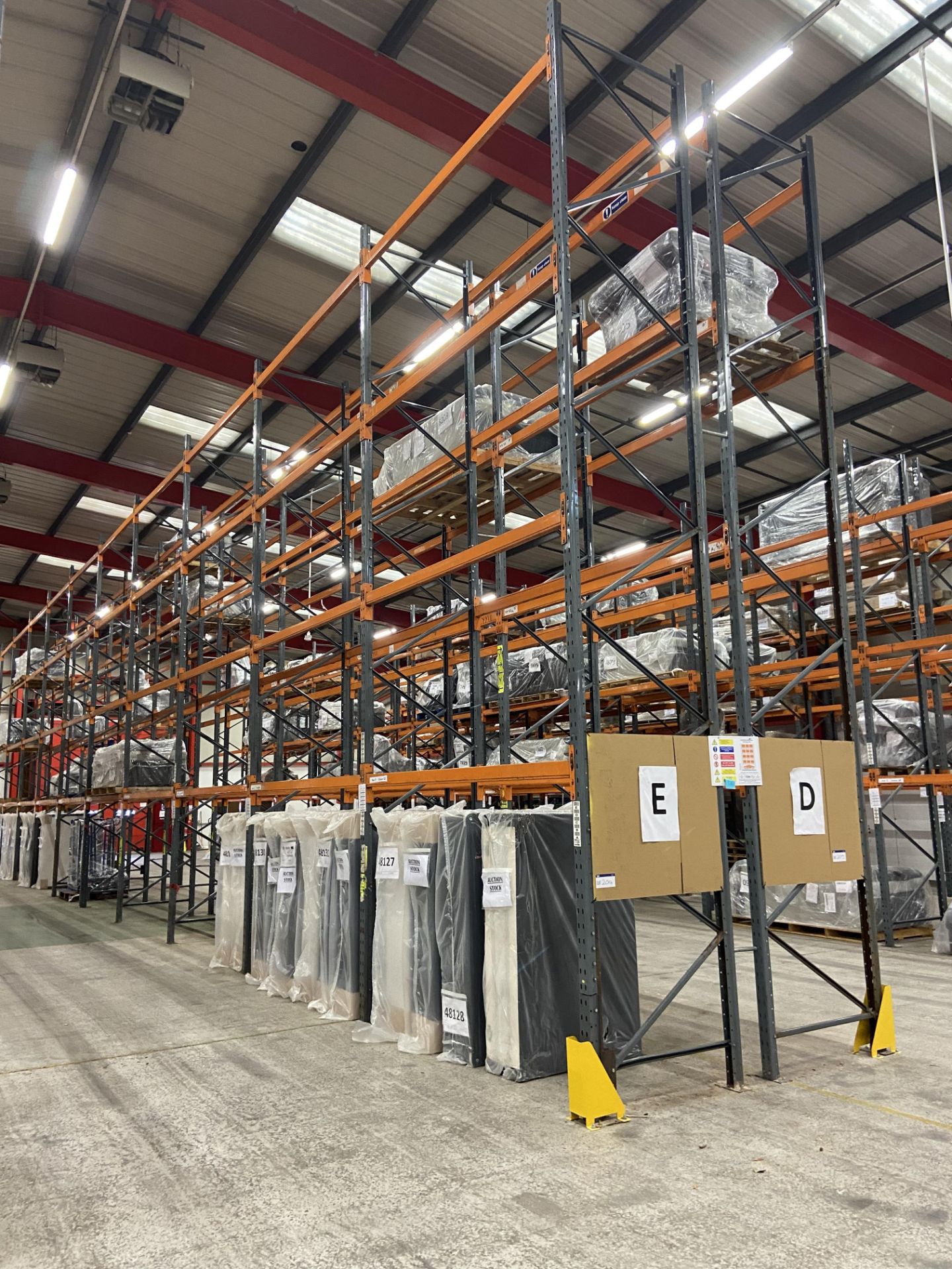 Dexion Speedlock/ Storax SP80 Ten Bay Four Tier Pallet Rack, approx. 6.3m high x approx. 27m long