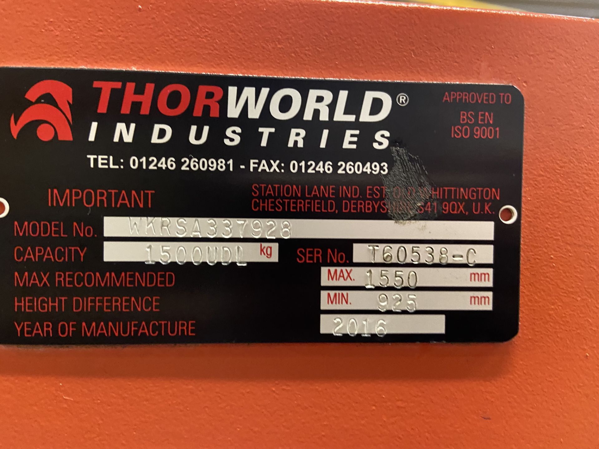 Thorworld 1500 kg Loading Ramp, Model Number: WKRSA337928, Serial Number: T60538-C (2016)Please - Image 4 of 4