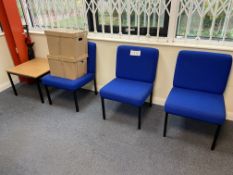 Reception table and three fabric upholstered chairs Please read the following important notes:-