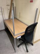 Two beech effect desks and swivel office chair Please read the following important notes:-