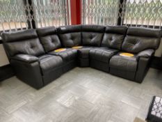 Five seater black leather effect corner sofa with two recliners Please read the following