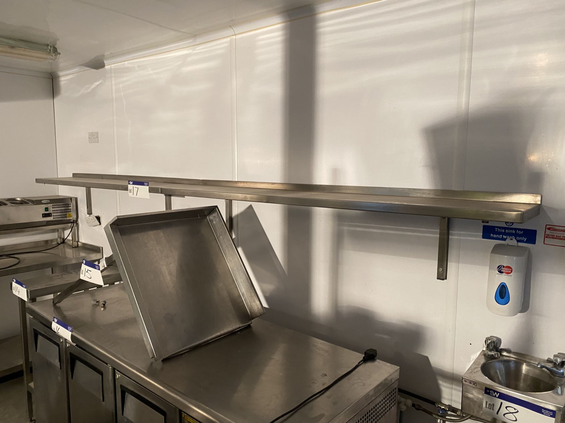 Two Stainless Steel Wall Mounted Shelves, each app