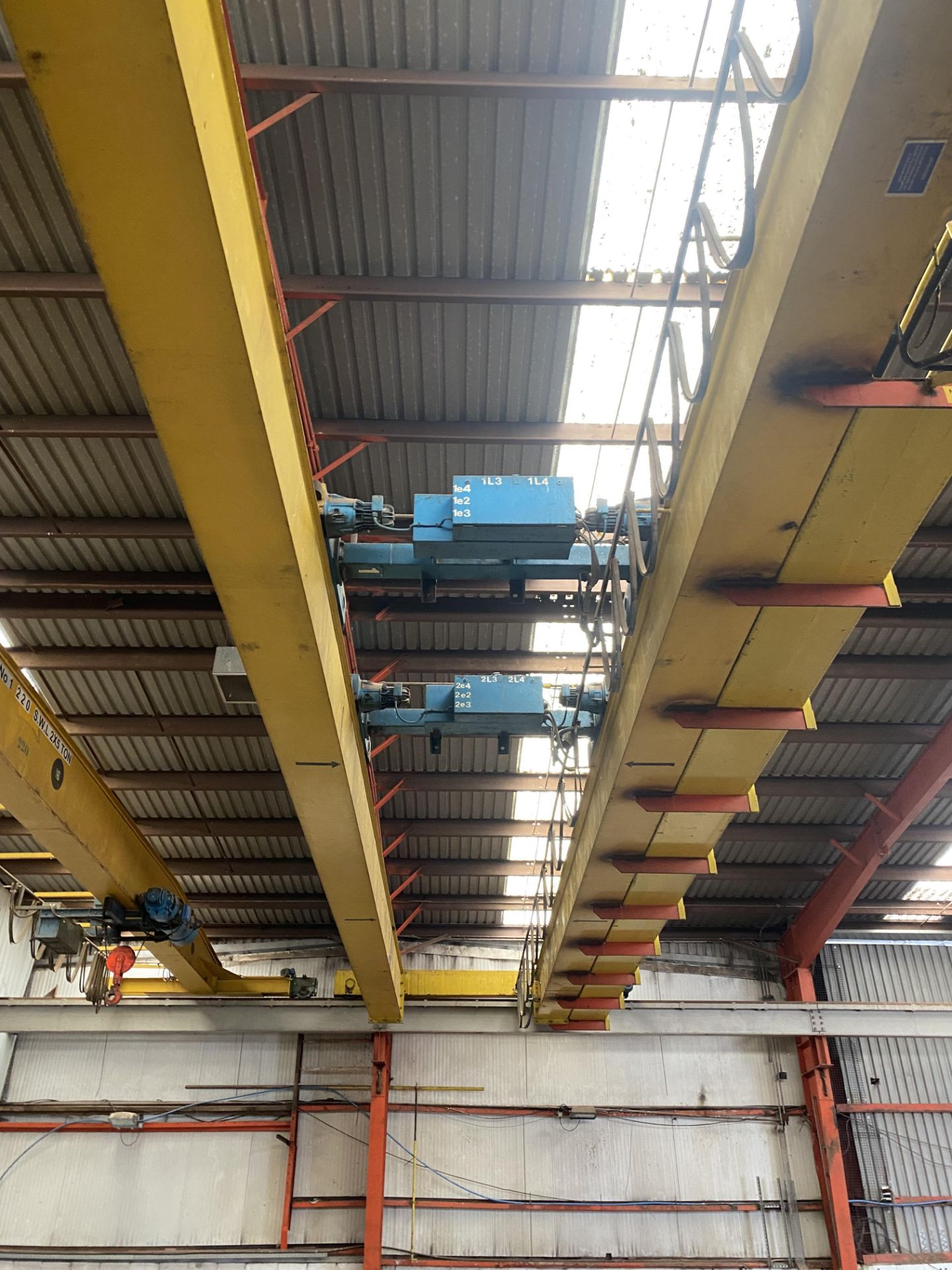 2 X 5T SWL TWIN GIRDER TRAVELLING OVERHEAD CRANE, no. 1787-76, (incomplete – no carriages or - Image 3 of 5