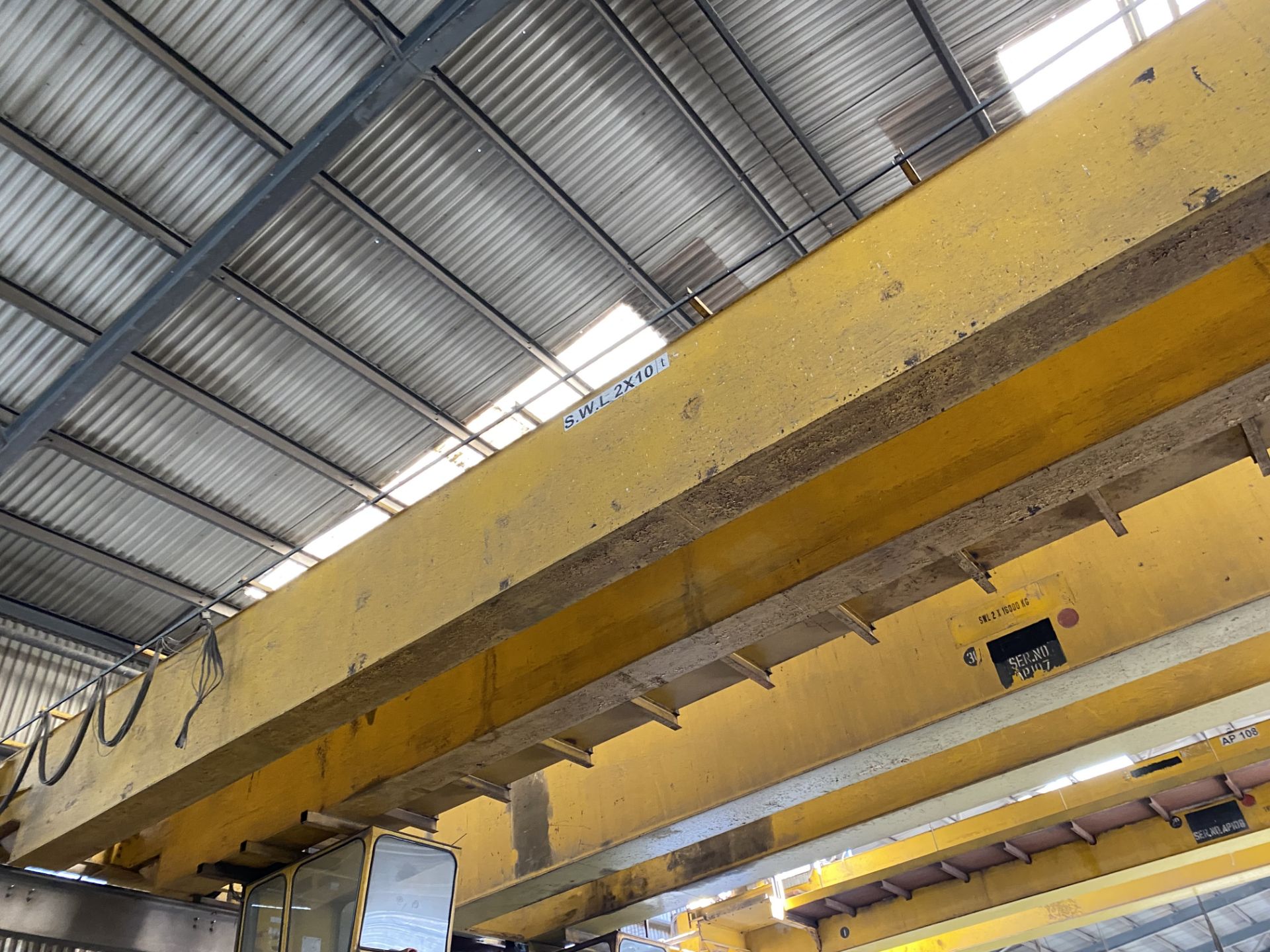 2 x 10,000kg SWL TWIN GIRDER TRAVELLING OVERHEAD CRANE, (incomplete, no carriages or winches), - Image 3 of 5