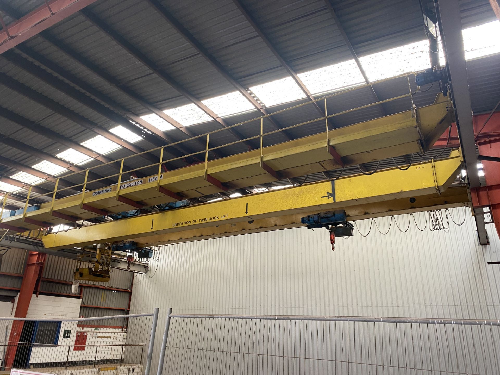 2 X 5T SWL TWIN GIRDER TRAVELLING OVERHEAD CRANE, no. 1787-76, (incomplete – no carriages or - Image 5 of 5