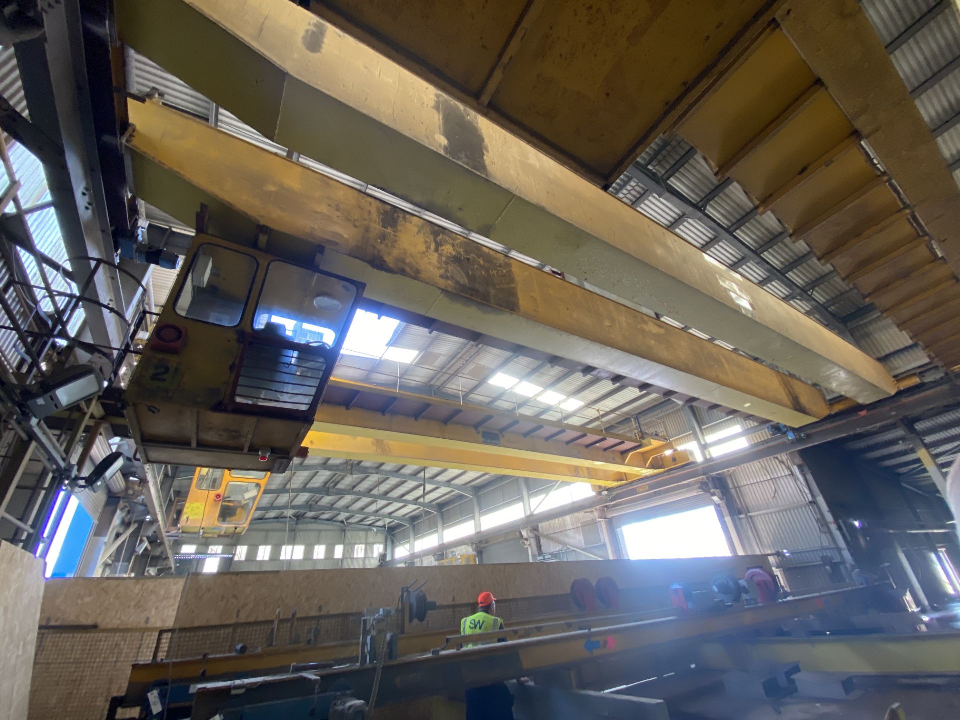 2 x 16,000kg SWL TWIN GIRDER TRAVELLING OVERHEAD CRANE, serial no. AP107(incomplete, no carriages or - Image 2 of 5