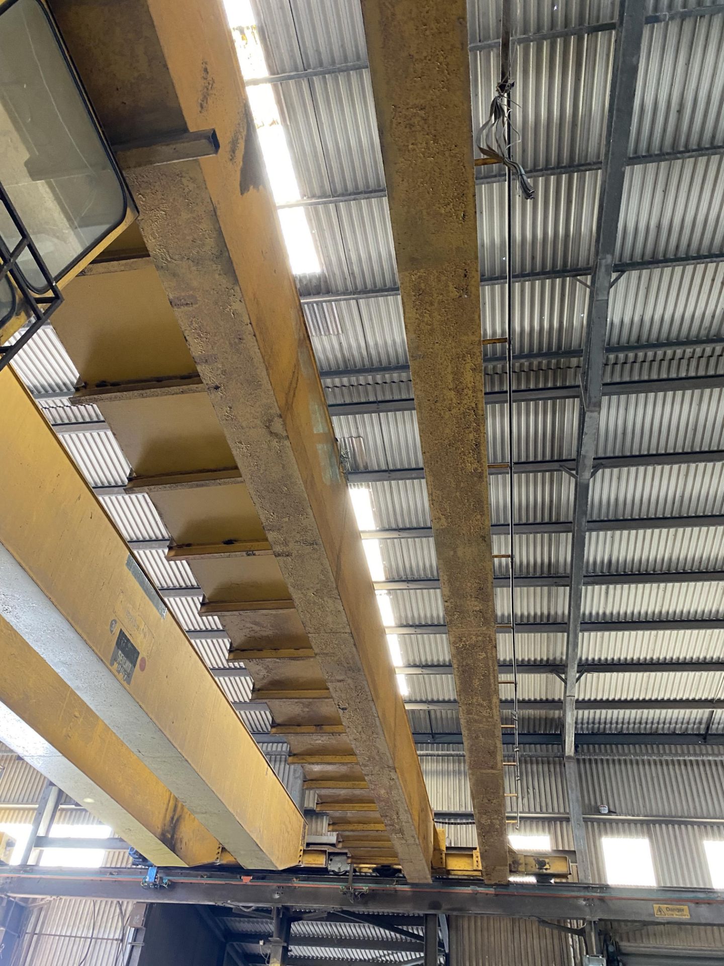 2 x 10,000kg SWL TWIN GIRDER TRAVELLING OVERHEAD CRANE, (incomplete, no carriages or winches), - Image 4 of 5