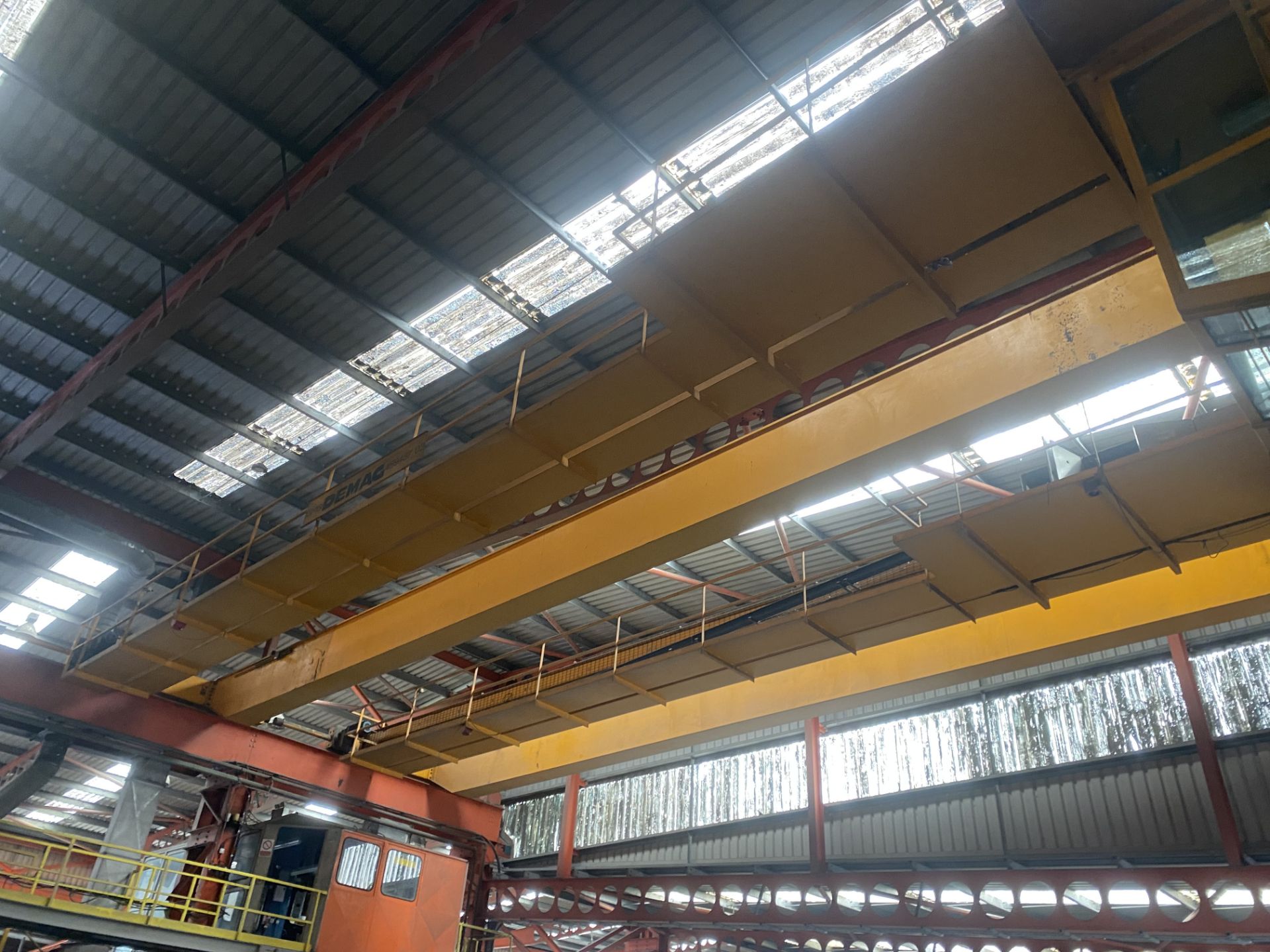 Demag 15T + 15T SWL TWIN GIRDER TRAVELLING OVERHEAD CRANE, serial no. 489487 03 approx. 19m span (