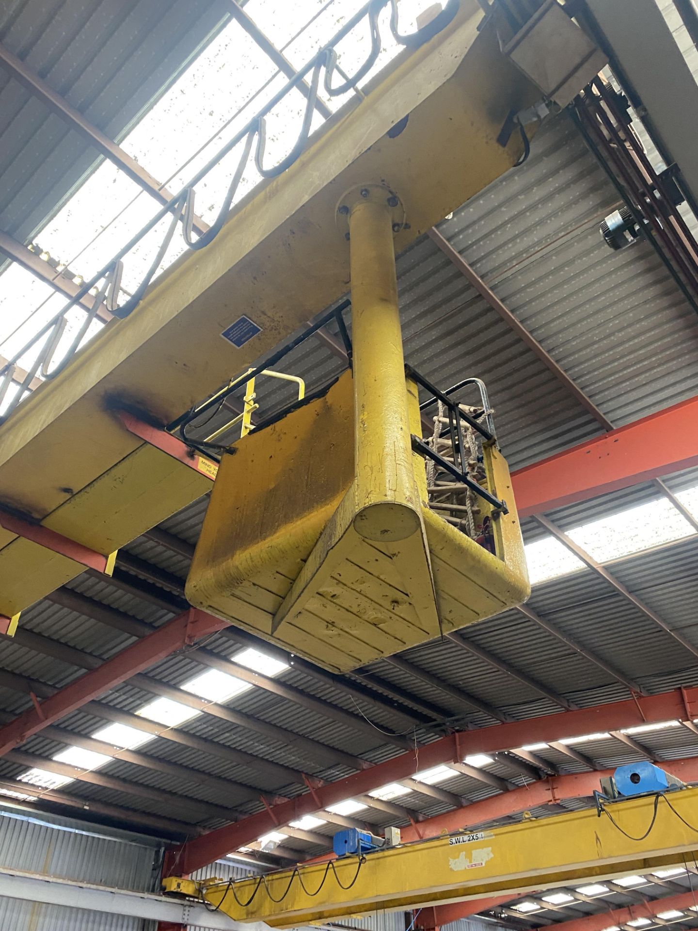 2 X 5T SWL TWIN GIRDER TRAVELLING OVERHEAD CRANE, no. 1787-76, (incomplete – no carriages or - Image 4 of 5