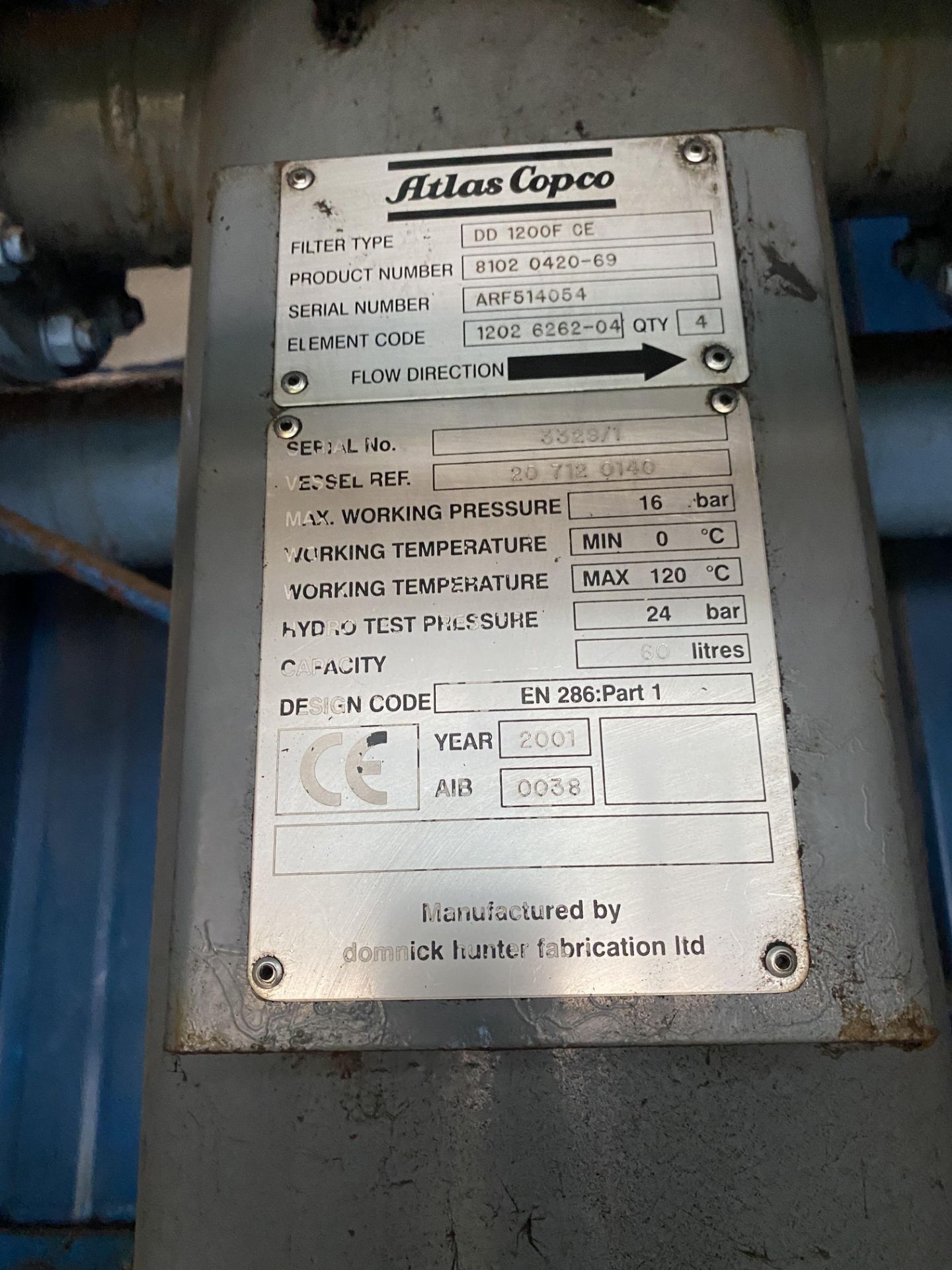 Atlas Copco DD 1200F CE Filter, serial no. 514-054Please read the following important notes:- - Image 3 of 3