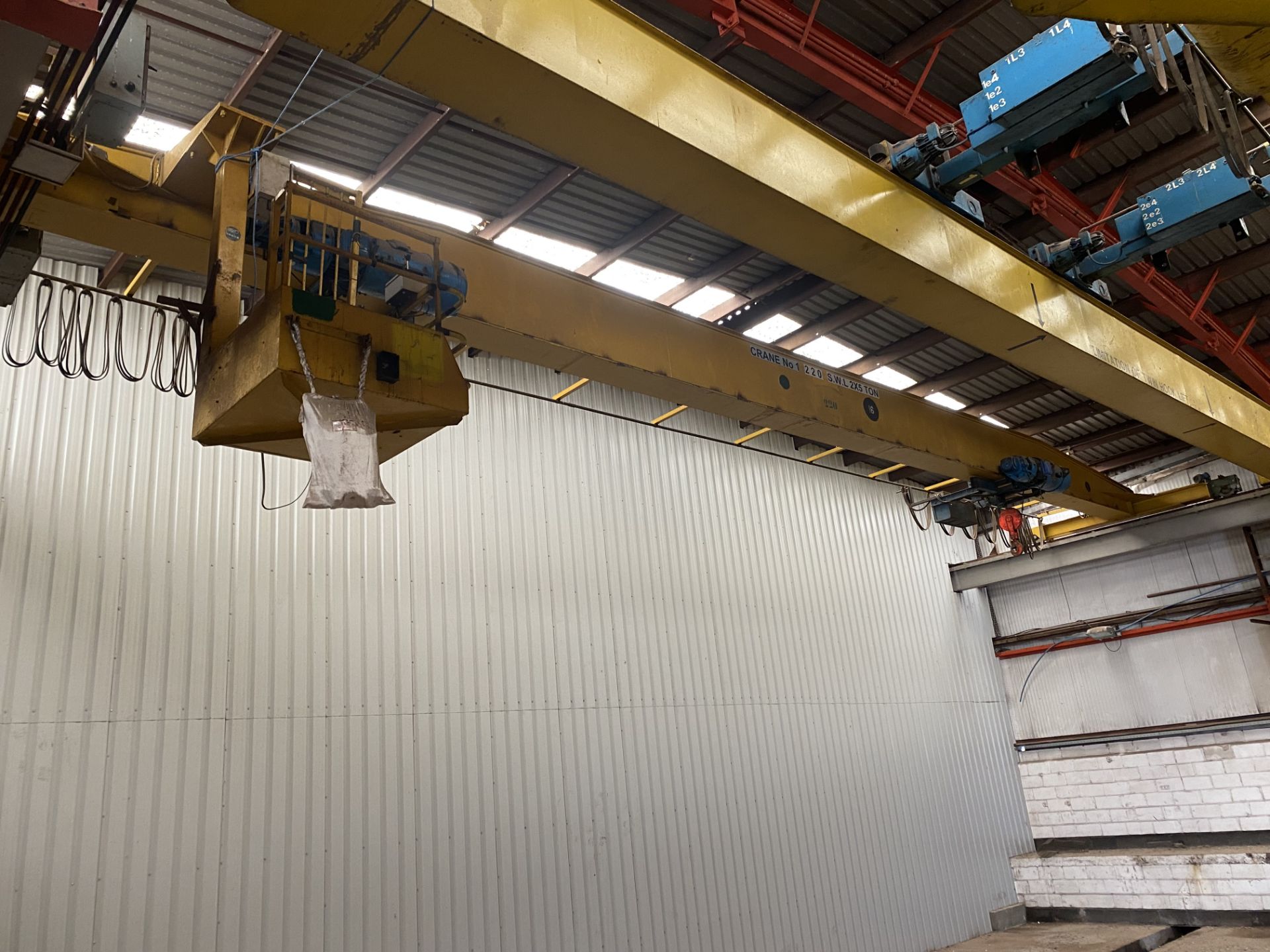 2 X 5T SWL SINGLE GIRDER TRAVELLING OVERHEAD CRANE, crane no. 220, approx. 18m span, with twin